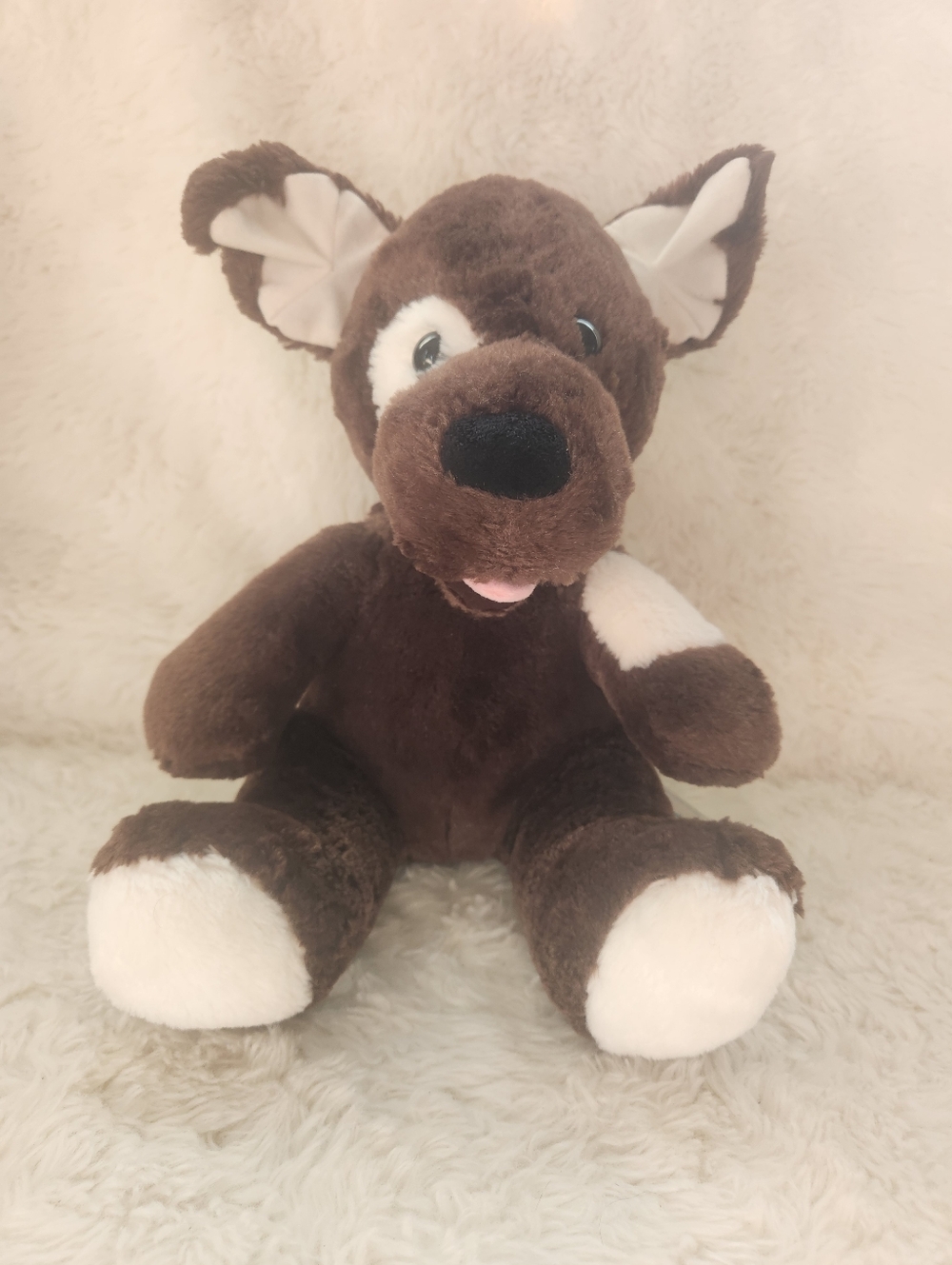 Build-A-Bear 11" Fudge Pup Dog Plush Brown White Eye Patch Spot Retired 2011